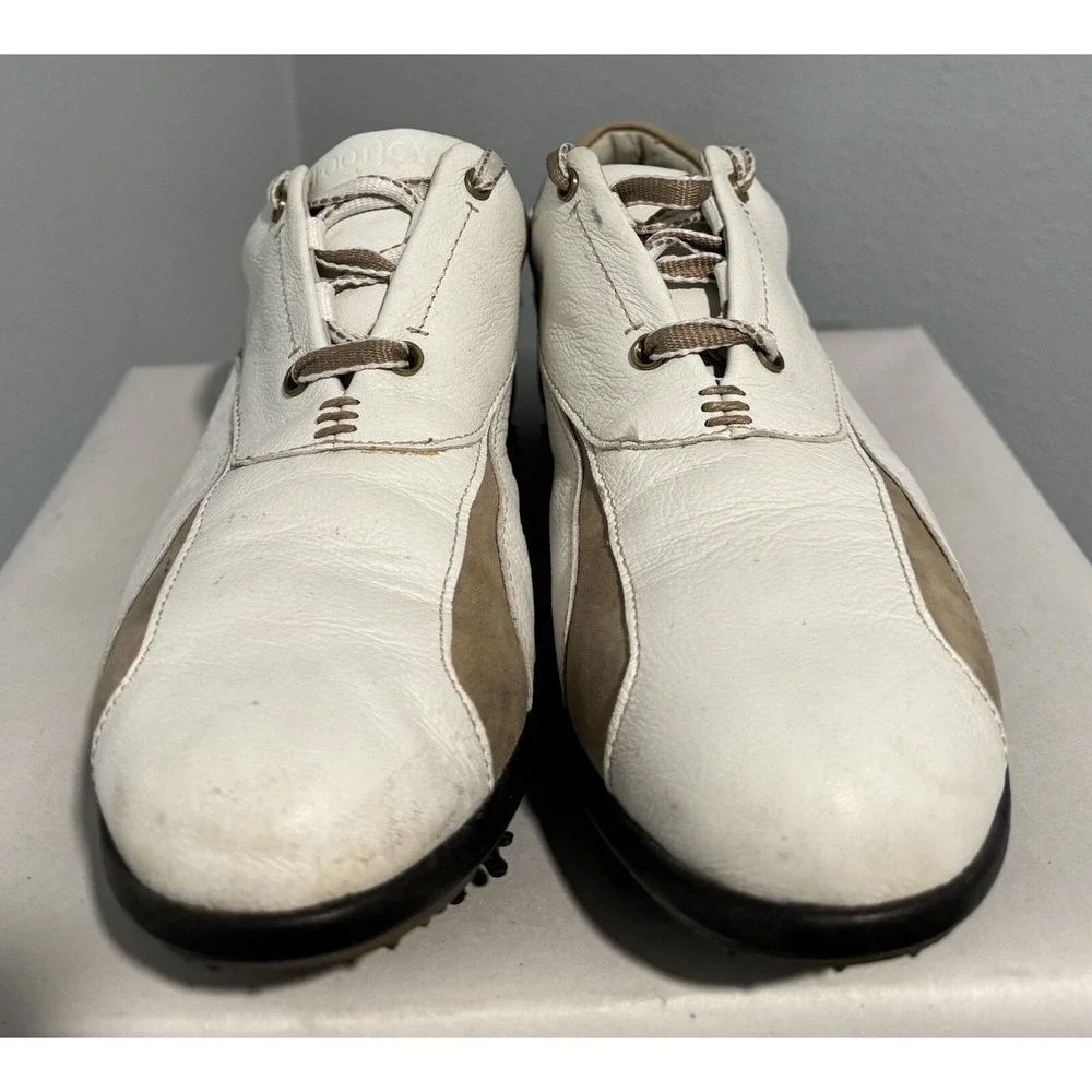 Women's Footjoy Golf Shoes Soft Spikes 97131 White Tan Size 7.5 M